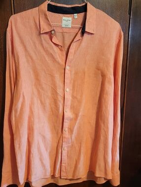 Baird McNutt Irish Linen Coral Pinstripe Long-Sleeve Button-Down Shirt